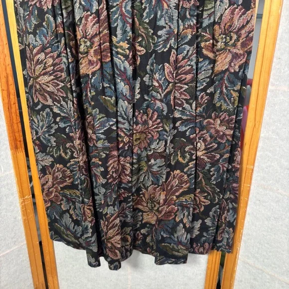 Koret Pleated Midi Skirt 14 Multicolor Floral Tapestry Print Rayon Pockets Vtg - Picture 5 of 13